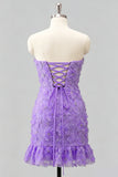 Strapless Sage Green Bodycon Ruffled Beaded Graduation Dress with Lace Up Back