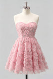 Sweetheart A-Line Dusty Rose Floral Beaded Graduation Dress