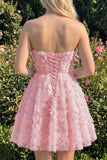 Sweetheart A-Line Dusty Rose Floral Beaded Graduation Dress