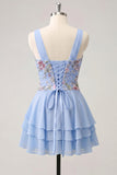Pink Ruffled A-Line V-Neck Mini Graduation Dress with Sequins