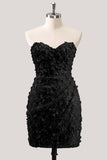 Strapless Blue Sheer Corset Sequins Bodycon Party Dress with 3D Flowers