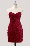 Strapless Blue Sheer Corset Sequins Bodycon Party Dress with 3D Flowers