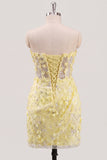 Strapless Blue Sheer Corset Sequins Bodycon Party Dress with 3D Flowers