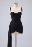Pink Corset Bodycon Ruched Beaded Lace Up Back Cocktail Dress with Sash