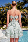 Sweetheart Pink Floral Ruffled A-Line Graduation Dress with Bow