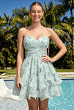 Sweetheart Pink Floral Ruffled A-Line Graduation Dress with Bow