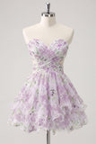 Sweetheart Pink Floral Ruffled A-Line Graduation Dress with Bow