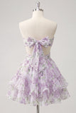 Sweetheart Pink Floral Ruffled A-Line Graduation Dress with Bow