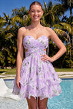 Sweetheart Pink Floral Ruffled A-Line Graduation Dress with Bow