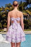Sweetheart Pink Floral Ruffled A-Line Graduation Dress with Bow