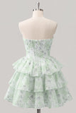Sweetheart Corset Light Green Tiered A-Line Short Floral Graduation Dress