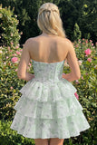 Sweetheart Corset Light Green Tiered A-Line Short Floral Graduation Dress