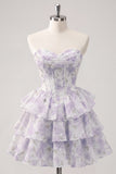Sweetheart Corset Light Green Tiered A-Line Short Floral Graduation Dress
