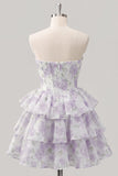 Sweetheart Corset Light Green Tiered A-Line Short Floral Graduation Dress