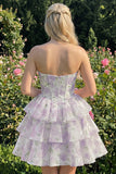 Sweetheart Corset Light Green Tiered A-Line Short Floral Graduation Dress