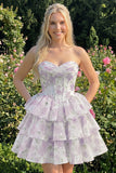 Sweetheart Corset Light Green Tiered A-Line Short Floral Graduation Dress