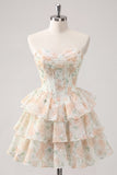 Sweetheart Corset Light Green Tiered A-Line Short Floral Graduation Dress