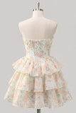 Sweetheart Corset Light Green Tiered A-Line Short Floral Graduation Dress