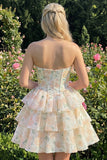 Sweetheart Corset Light Green Tiered A-Line Short Floral Graduation Dress
