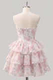 Sweetheart Corset Light Green Tiered A-Line Short Floral Graduation Dress