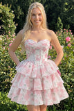 Sweetheart Corset Light Green Tiered A-Line Short Floral Graduation Dress
