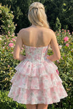 Sweetheart Corset Light Green Tiered A-Line Short Floral Graduation Dress