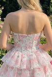 Sweetheart Corset Light Green Tiered A-Line Short Floral Graduation Dress