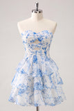 Sweetheart Pink Tiered A-Line Floral Chiffon Graduation Dress with Keyhole