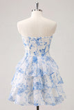 Sweetheart Pink Tiered A-Line Floral Chiffon Graduation Dress with Keyhole