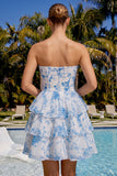 Sweetheart Pink Tiered A-Line Floral Chiffon Graduation Dress with Keyhole
