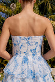 Sweetheart Pink Tiered A-Line Floral Chiffon Graduation Dress with Keyhole