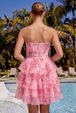 Sweetheart Pink Tiered A-Line Floral Chiffon Graduation Dress with Keyhole