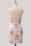 Sparkly White Bodycon Spaghetti Straps Sequin Cocktail Dress with Lace Up Back
