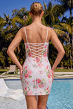 Sparkly White Bodycon Spaghetti Straps Sequin Cocktail Dress with Lace Up Back