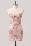 Sparkly Sweetheart White Bodycon Floral Sequins Cocktail Dress with Keyhole