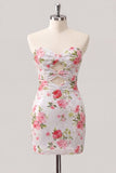 Sparkly Sweetheart White Bodycon Floral Sequins Cocktail Dress with Keyhole
