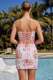 Sparkly Sweetheart White Bodycon Floral Sequins Cocktail Dress with Keyhole