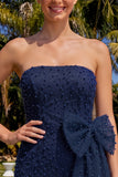 Black Strapless Bodycon Beaded Lace Up Back Short Party Dress with Bow