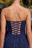 Black Strapless Bodycon Beaded Lace Up Back Short Party Dress with Bow