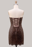 Strapless Pink Tight Floral Lace Up Back Short Homecoming Dress with Lace Up Back