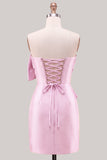 Blue Satin Strapless Ruched Tight Homecoming Dress with Bow
