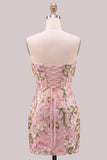 Light Blue Bodycon Strapless Sequins Corset Lace Up Back Homecoming Dress with Bow