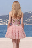 Sweetheart Pink A-Line Tiered Floral Sequins Homecoming Dress