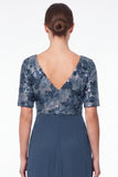 Navy Mermaid Short Sleeves Long Mother Of the Bride Dress with Ruffles