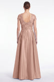 Blue A-Line Sequins Long Mother Of the Bride Dress with Short Sleeves