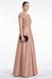 Blue A-Line Sequins Long Mother Of the Bride Dress with Short Sleeves
