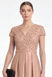 Blue A-Line Sequins Long Mother Of the Bride Dress with Short Sleeves