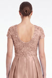Blue A-Line Sequins Long Mother Of the Bride Dress with Short Sleeves