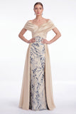 Off the Shoulder Champagne A-Line Long Mother Of the Bride Dress with Sequins
