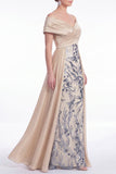 Off the Shoulder Champagne A-Line Long Mother Of the Bride Dress with Sequins